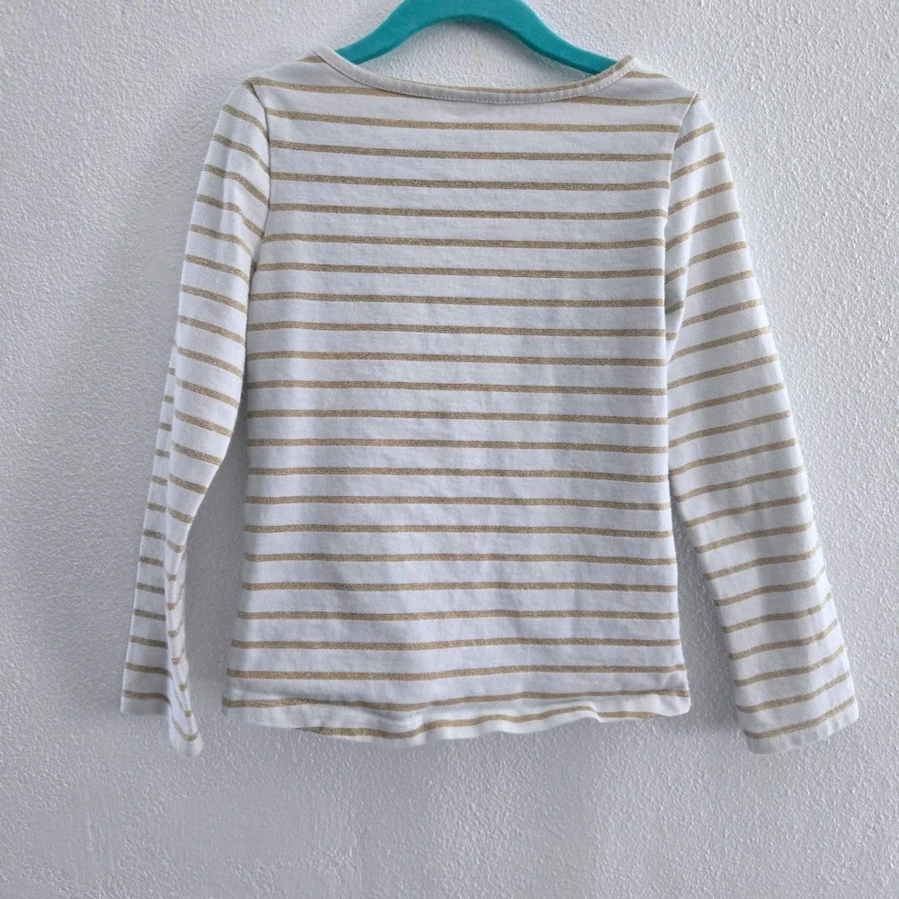 Gymboree Girls White Gold Metallic Striped Shirt Black Sequin‎ Bow Top Size 7